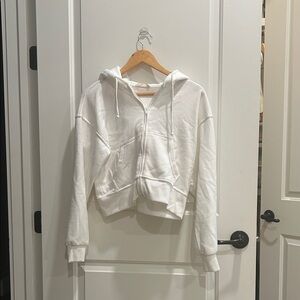 Altar'd State White Hooded Zip Cropped Jacket